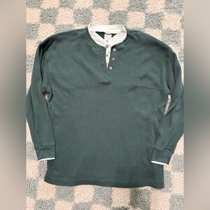 VINTAGE CHEROKEE 90s Y2K Green Long Sleeve Waffle Knit Thermal Layered Henley Lg